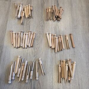 Lot Of 60 Vintage Wooden Round Head Clothes Pins Crafts Decor Farm Cottage